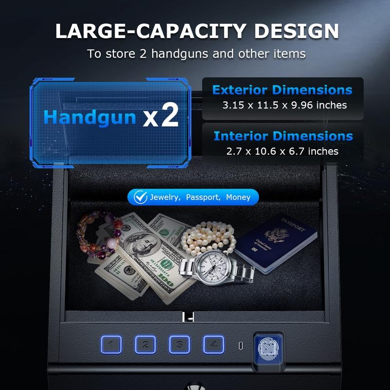 Bonsai Biometric Safe, 3-Way Quick Access Fingerprint Safe with Type-C