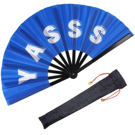 Plzoslly Large Folding Hand Fan for Men/Women, Rave Popping Fan for Line Dancing, Chinese Kung Fu Tai Chi Hand Fan Black Vintage Foldable Hand Fans for Dancing, Festival, Gift, Home Decorations(SLAY)