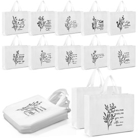 Paterr Large Christian Gift Bag Bulk Reusable 15.75'' x 11.81'' x 4'' Religious Bible Verse Bag with Handle Non Woven Tote(White,30)