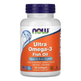 NOW Aceite de pescado Foods Ultra Omega 3 500 EPA 250 DHA Con Recubrimiento entrico Destilado Molecularmente 90 Caps Blandas                          