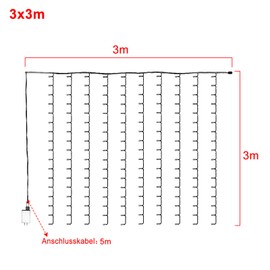 NAIZY Light Curtain 3 x 3 m 600 LEDs Fairy Lights Warm White with 8 Light Modes Memory Function Christmas Lighting IP44 Waterproof Lighting Decoration Christmas Decoration for Indoor and Outdoor Use