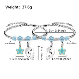 Best Friends Gift For Women,Reminder Friendship Silver Pendant Bracelet Adjustable Jewellery For BFF Bestie Sisters Colleague Birthday Christmas Graduation Memorable Bracelet Gift (2pcs Sisters)