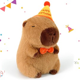 Birthday Hat Capybara Plush Toy, 25cm Adorable Soft Capybara Doll, Apybara Stuffed Animal, Stuffed Animal Capybara Toy,Cute Stuffed Animal, Cute Capybara Teddy Plush Doll Home Decoration Gift for Kids