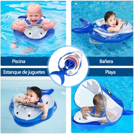 Flotador para Bebe,Anillos Flotantes Inflables para Piscina,UPF50+ para Seguridad en la Piscina,con Asiento de Seguridad y Toldo Solar Desmontable,para Bebé de 6-30Meses, Bomba Manual Incluida