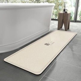 Diatomaceous earth bath mat Extra Long Bathroom Rugs Rubber Non Slip Shower mat Quick Dry Super Absorbent Bathroom Mat Bath Stone Mat Thin Bathroom Floor Mat, Stain Resistant Easy Care,Beige,16.9"*59"