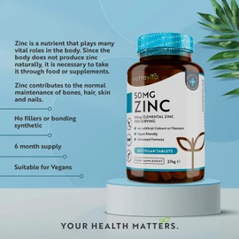 Nutravita Zinc Tablets 50mg – 365 Vegan Tablets for 6 Months Supply – Zinc Supplement High Strength for Maintenance of Normal Immune System, Bones, Hair, Skin & Nails – Made in The UK