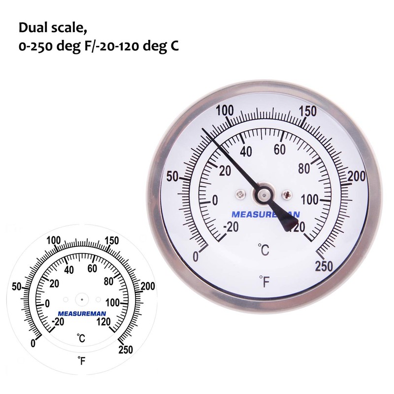 MEASUREMAN Fully Stainless Steel Pot, Kettle, Brewing Bimetal Thermometer, 3"