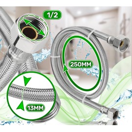 Flexible Water Connection Hose Length 25 cm Diameter 13 mm Connection Type Female Thread 1/2 Inch x 1/2 Inch ONIX TECH