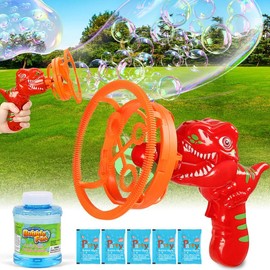 Springtok 2 IN 1 Dinosaur Bubble Blower Bubbles Toy for Kids,1000 Bubbles Per Minute,Bubble Gun with Refill Solution,Double Layer Bubble for Fun Play, Boys Girls,Adults, Summer, Party Favors:_Red