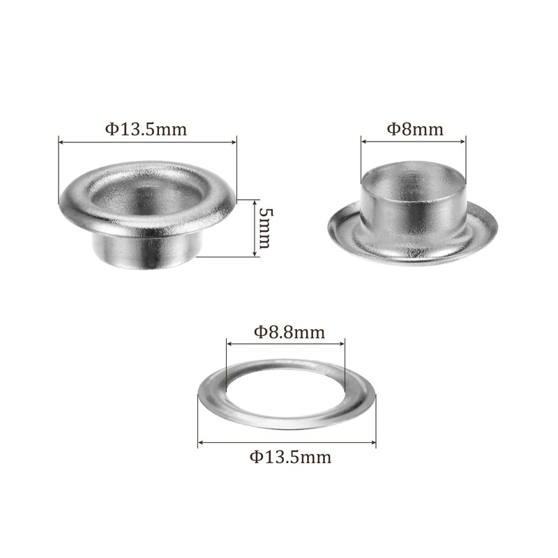 Kozelo Grommets Kit 100set-[8mm 1/3" Hole] Metal Eyelets Grommet Tool