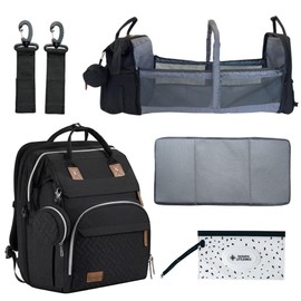 Inclusive LittleOnes Baby Diaper Bag Backpack with Changing Station, Large Capacity, USB Port, Pacifier Case, Mosquito Net & Wipes Bag Stylish Travel Bag for Boys, Girls, Moms & Dads, Shower Gift