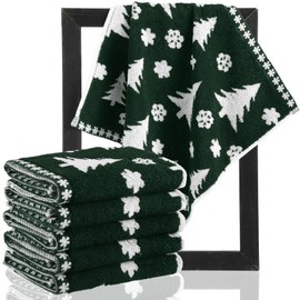 Remagr 6 Pcs Christmas Washcloths Cotton Wash Cloths 13" X 13" Winter Xmas Kitchen Small Face Towels Absorbent Soft Bath Towels for Christmas Holiday Party Decor(Green,Xmas Tree)
