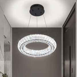 Modern LED Chandelier 1 Ring 8.7in Pendant Lighting for Kitchen Island Dimmable LED Pendant Ceiling Light Black Hanging Light Fixtures with Remote for Dining Room Bedroom Living Room