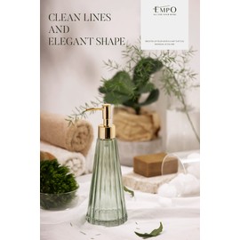 EMPO Vintage Elegant Glass Soap Dispenser, Liquid Soap/Sanitizer/Shampoo Bottle with Pump, Rustic Farmhouse Decor Crystal Hand Soap Dispenser for Kitchen Sink, Bathroom Accessories (Sage Green)