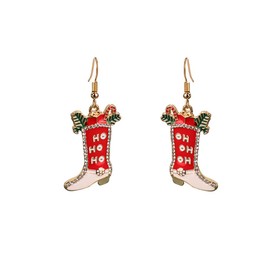 Christmas Boots Hook Hoop Earrings for Women Xmas HOHOHO Holly Candy Cane Cowgirl Boot Enamel Dangle Drop Huggie Earring Dainty Cubic Zirconia Ornament Jewelry Festival Holiday Party Gifts