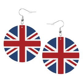Uk Flag Faux Leather Earrings For Women Lightweight Round Dangle Earrings Gift