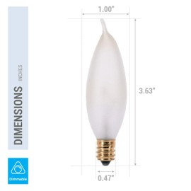 KOR Pack of 12 – 15 Watt Flame Tip Shape Frosted Candelabra Light Bulbs, E12 Base, 120V, Incandescent Dimmable. Warm White Color, 15W for Chandeliers, Pendants, Ceiling Fan and Sconces