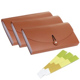 3 Pack 13 Pocket Check Bill Folder, Expandable Coupon Currency Organizer with Label, Small Accordion Folder, Card Ticket Holder, Plastic Business Document Organizer