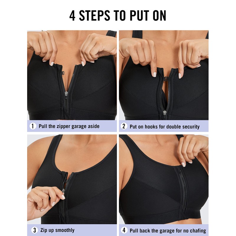 Syrokan Ladies’ Sports Bra, Strong Support, With Zip, Without Underwire