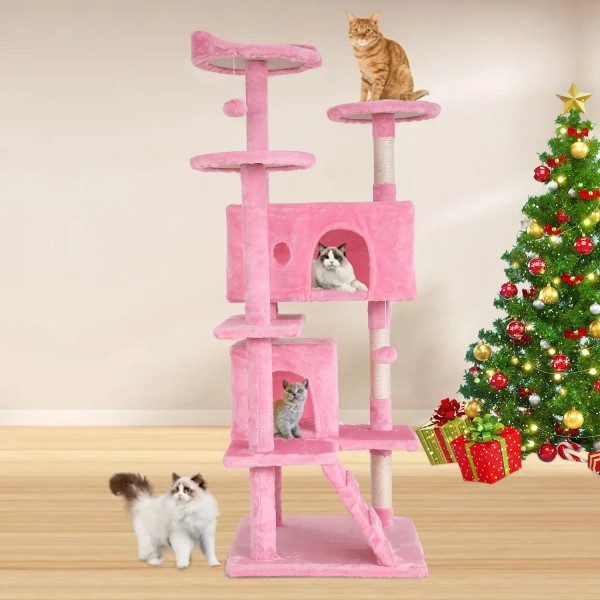 Does not apply 54-In Double Condo Cat Tree Tower Playhouse