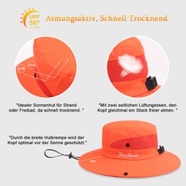 Pesaat Sun Hat Children Adults Summer Hat UV Protection Summer Hat Crushable Waterproof Fishing Hat with Chin Strap Garden Hat Boonie Hat Women for Gardening Hiking, Orange-monochrome