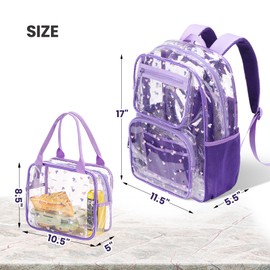 BORMELUN Heavy Duty Clear Backpack Lunch Bag Box Set for 8-Year-Olds - Practical and Stylish School Essentials(clear backpack & clear tote lunch bag-purple)