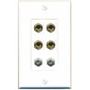 RiteAV 4 Port Banana 2 Speaker Binding Post 2 Coax Wall Plate - 1 Gang Decorative [White]