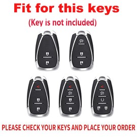 TECART Leather Key Fob Cover Metal Full Protection Car Key Fob Case Fit for Chevy Malibu Equinox Camaro Cruze Tahoe Traverse Blazer Volt Bolt Smart Key Holder Car Accessories Black