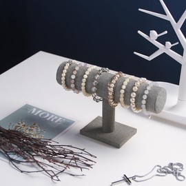 Justsoso T-Bar Bracelet Holder, Bracelet Display Stand For Selling, Hair Tied Jewelry Organizer Watch Rack For Girl Home Show (Gray Linen)