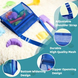 MUYIZI Beach Mesh Shovel with Mesh Shell Bags, Kids Filter Sand Scooper for Picking Up Shells,Shark Tooth Sifter Dipper for Boys and Girls,Beach Toys Accessories (Sapphire Blue)