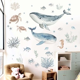 Whale Fish Wall Stickers for Kids: Peel and Stick Under The Sea Turtle Marine Ocean Coral Seahorse Wall Decals for Baby Nursery Bedroom Toddler Room - Children Supplies Ages 1-12 Year Wall Decor