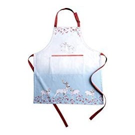 Maison d' Hermine Apron 100% Cotton 1 Piece Adjustable Neck Strap Apron with Center Pocket & Long Ties for Mothers Day Gifts, Home Kitchen, Fairytale Forest - Thanksgiving/Christmas (27.50"x31.50")