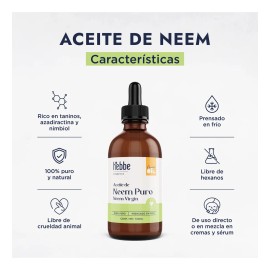 Neem Aceite Puro Orgánico Prensado en Frío Facial y Capilar, Hebbe 100ml