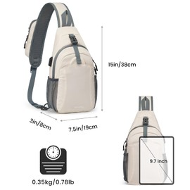 G4Free Sling Bag RFID Crossbody Sling Backpack with USB Charging Port, Travel Hiking Daypack Shoulder Chest Bag for Women Men(Ivory)