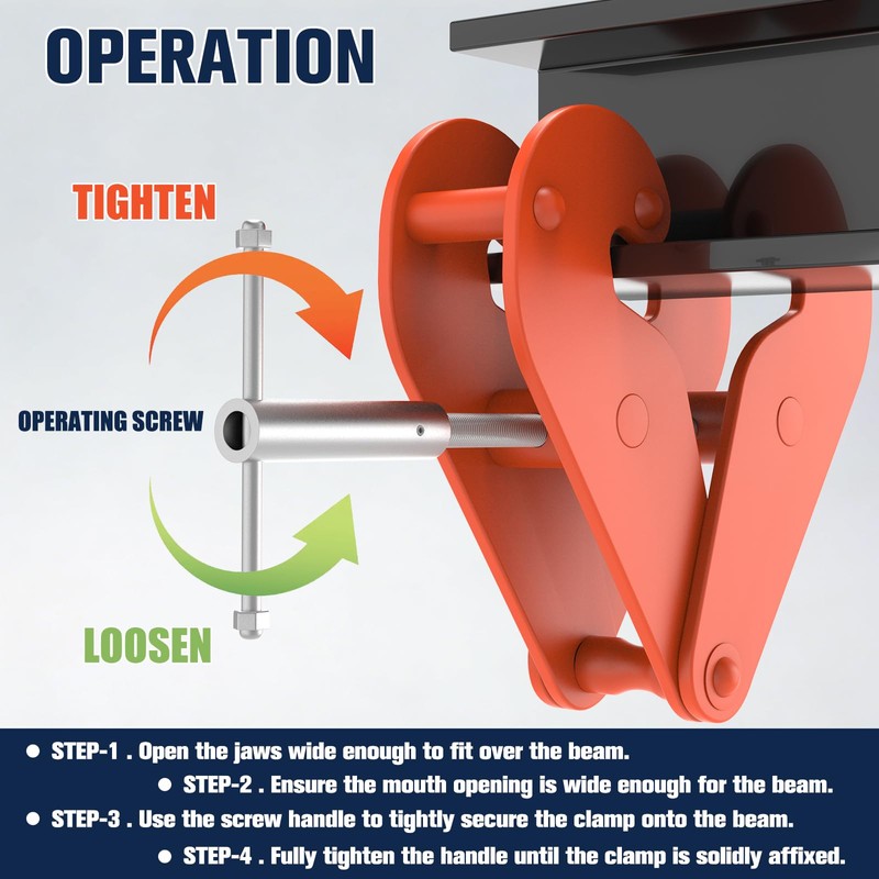 Vertical Beam Clamp 2200lbs/1 ton Capacity 3-9Inch Opening Range Beam
