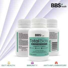 BBS Health TotalBiotic – TGA Listed Advanced 3 in 1 Probiotic, Postbiotic and Prebiotic Formula – Supports Gut Health, Immune System, Digestive Wellness, and Microbiome Balance – 60 Vegetarian Capsules