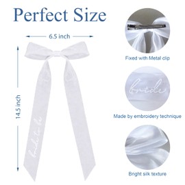 Bride Squad bachelorette party accessories Embroidered Bride To Be Hair Bow Bridal Shower Accessories Bridal Bow Veil Bride Hair Clips (White)