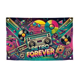 3x5 Feet Funny Neon Flags with Quote ''Retro Forever'' with Four Brass Grommets - Single Sided Color Tapestries Flag - Polyester Hilarious Poster for Party - Decor Banner for University Dormitories
