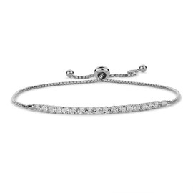 Tirafina Diamond Adjustable Bolo Bracelet for Women, Sterling Silver, Easy-On Easy-Off - 1/10 cttw (6, 7 and 8 inch Wrist Size)