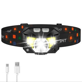 LHKNL Headlamp Flashlight, Lumen Ultra-Light Bright LED Rechargeable Headlight with White Red Light, Waterproof Motion Sensor Head Lamp, 8 Modes for Outdoor Camping Running Fishing-1 Pack