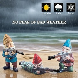 Garden Gnomes with Guns, 5.9in Garden Gnomes Outdoor, Military Gnome with Gun, Gnome Decorations for Yard, Indoor Outdoor Halloween Christmas Thanksgiving Gifts (3red)