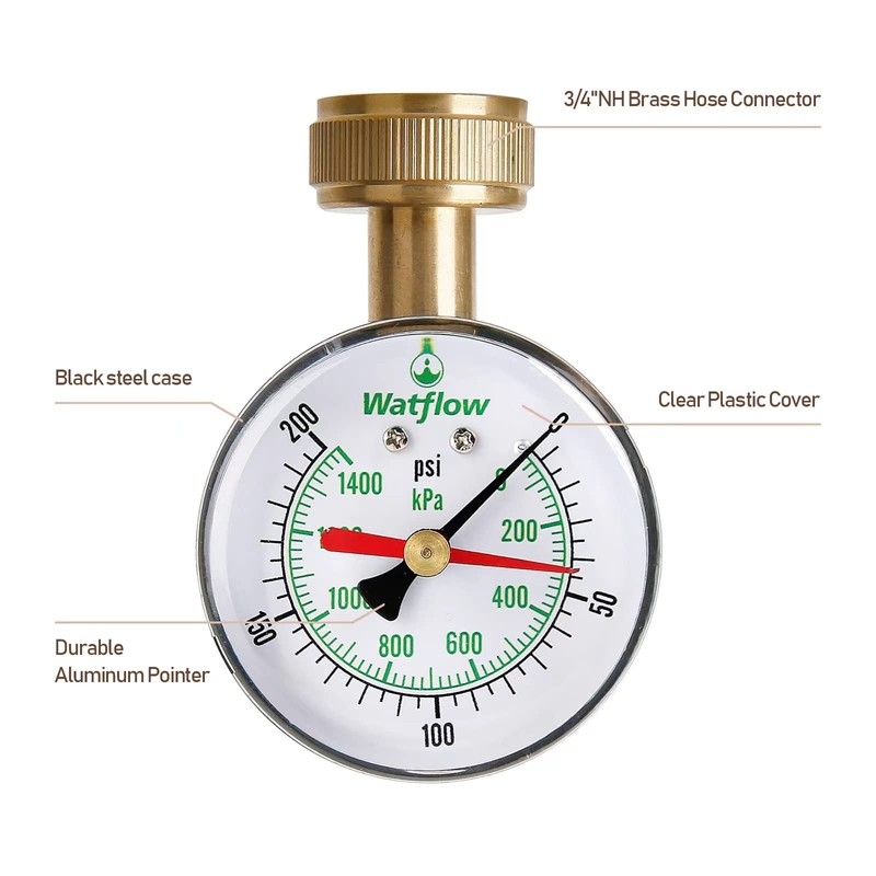 Watflow 2-1/2" Water Pressure Test Gauge, Garden Hose Pressure Gauge,
