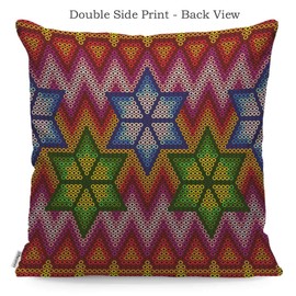 WONDERTIFY Throw Pillow Case Cover Beads of The Mexican People Huichol Ethnic Colorful Soft Linen Pillow Case, Cotton Linen, Multi 101, 18 x 18 Inch