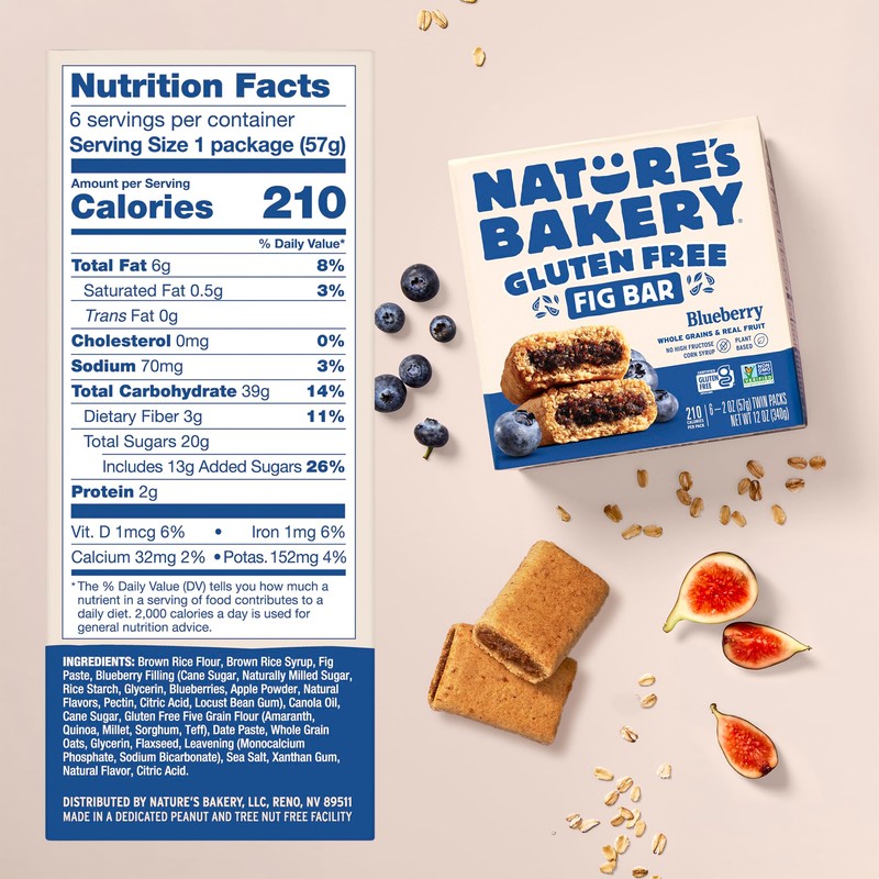 Nature’s Bakery Gluten Free Fig Bars, Blueberry, Real Fruit, Vegan,