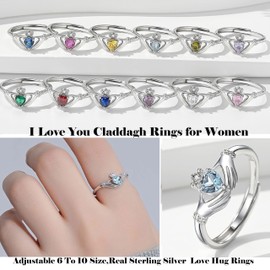 March Stackable Claddagh Ring for Women : S925 Sterling Silver Blue Heart Birthstone Ring Adjustable Birthstones Rings Band for Loved Ones Christmas Anniversary Birthday Gifts Jewelry