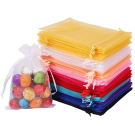 HRX Package Organza Bags, 100pcs 100x15cm 10 Assorted Color Medium Jewellery Gift Bags Confetti Bags for Wedding Party Favour Bags Valentine Day Festival