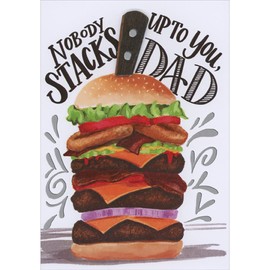 Designer Greetings Nobody Stacks Up: Die Cut 3D Steak Knife Handle in Triple Burger Humorous/Funny Hand Decorated Father's Day Card for Dad