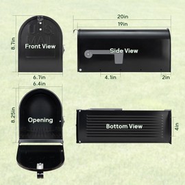 Black Post-Mount Mailboxes for Outside, RAINHOL Metal Mailbox, Galvanized Steel Outside Mail Boxes, Medium Capacity, 20 x 8.7 x 6.7 Inches