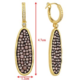Citerna Silver and Gold Plated Oval Drop Earrings Filled with Brown CZ of 4.7 cm