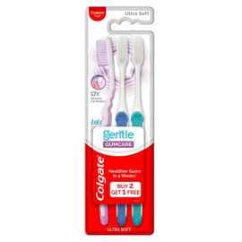 Colgate Adult Gentle Gumcare Manual Toothbrush, Cleaning for Sensitive Teeth and Gums with Silky Soft Bristles Toothbrush- 3Pcs,Multicolour